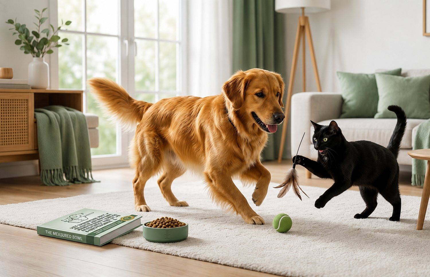 A dog and a cat playing at home