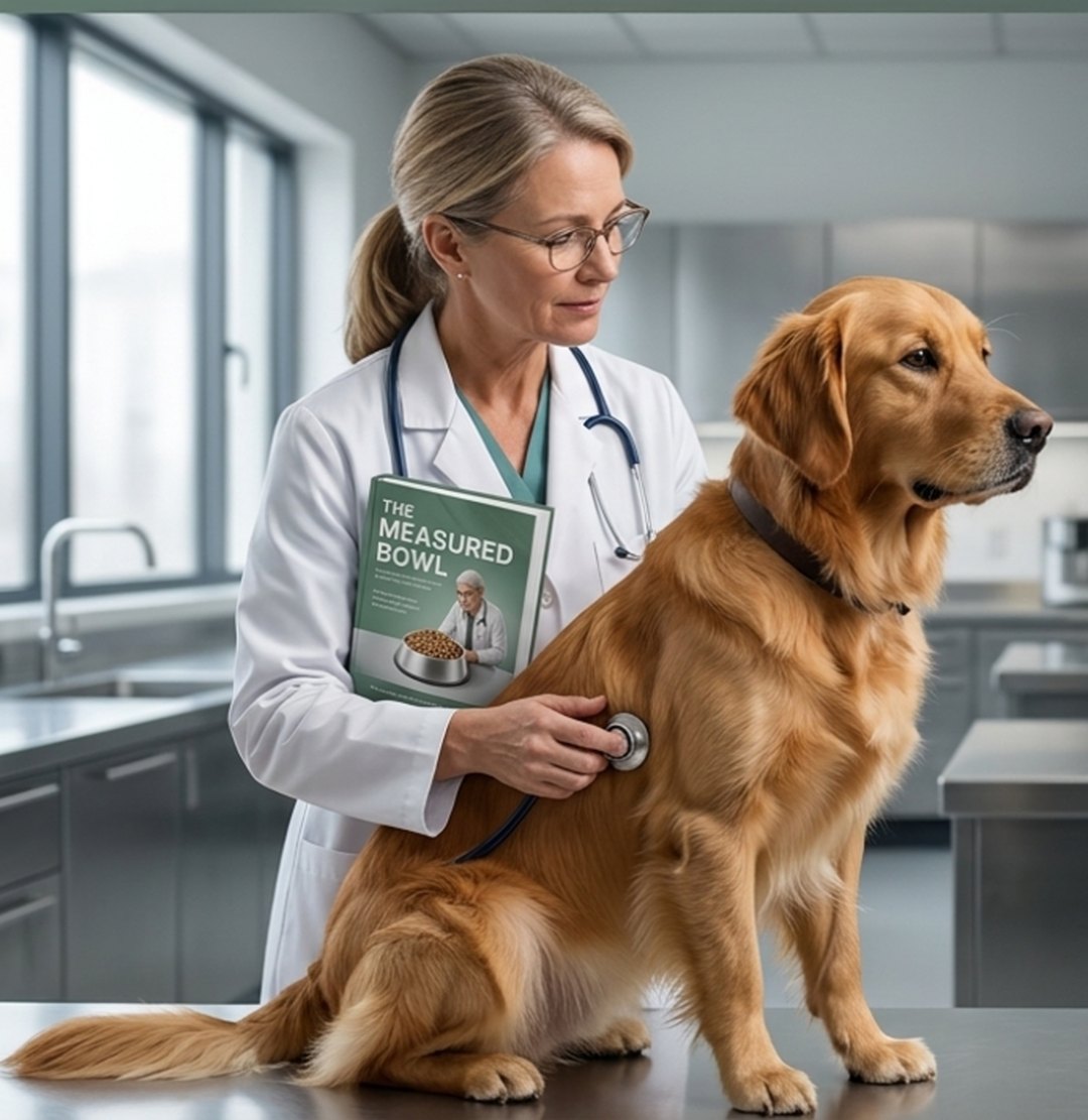 A veterinarian examining a dog